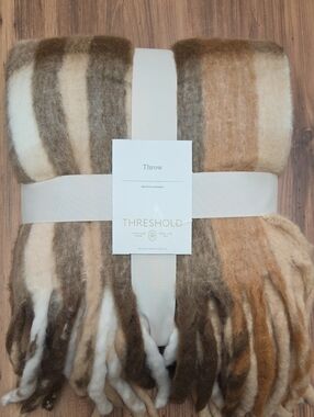 Threshold Plush Striped Throw Blanket - Brown, Cream, Tan